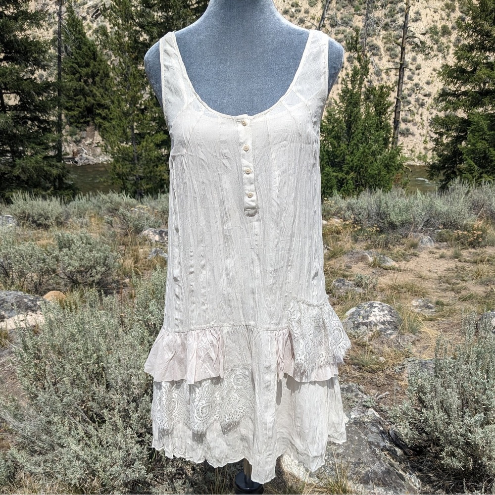 Hinge Silk Chiffon Lace Dress XS Asymmetrical Ruffle Shift Whimsigoth Fairycore